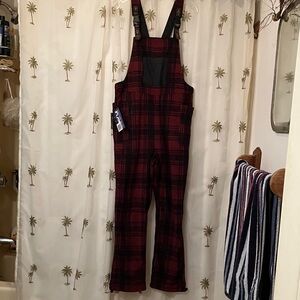 Kavu Red and Black Plaid Fleece Overalls